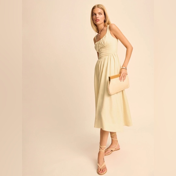 NEW Reformation Balia Linen Midi Dress in Parmesan Light Yellow | US 0 UK 4 - Picture 4 of 17